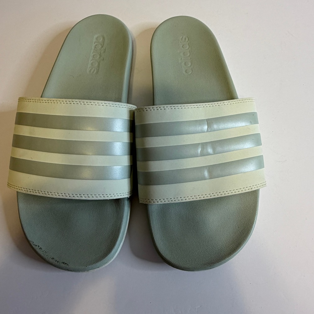 Adidas Adilette Shower Slides Sage Green Three Stripe Slip On Sandals IE0351 9
